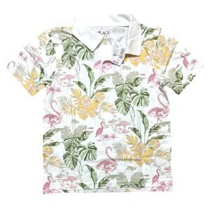 The Children's Place Tropical Print White Polo Top size 7/8 New